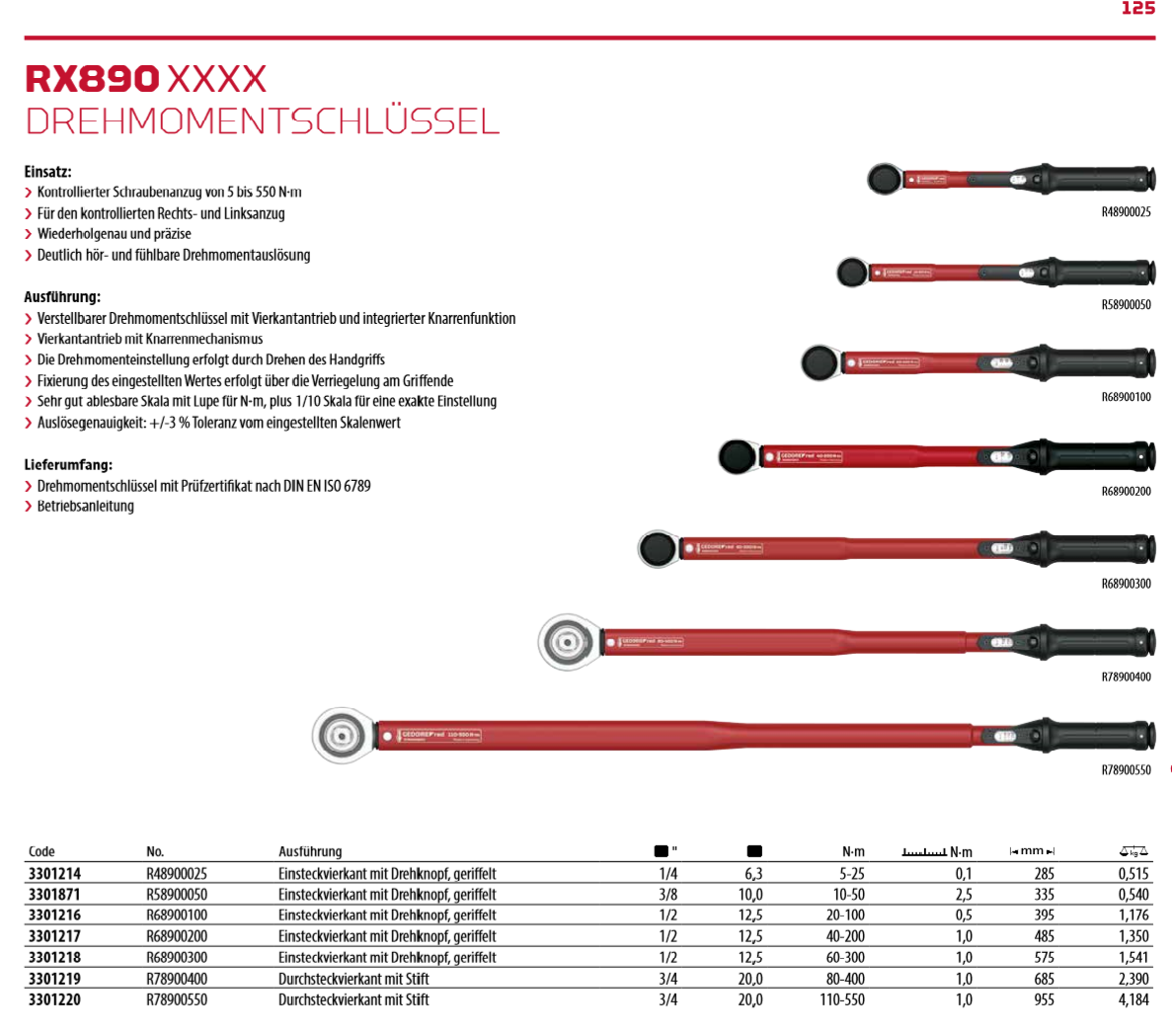 Drehmomentschlüssel 3/8-Antrieb 10-50 Nm Gedore RED R58900050 