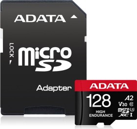 ADATA High-Endurance R100/W80 microSDXC 128GB Kit, UHS-I U3, A2, Class 10 (AUSDX128GUI3V30SHA2-RA1)