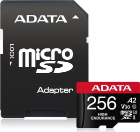 ADATA High-Endurance R100/W80 microSDXC 256GB Kit, UHS-I U3, A2, Class 10 (AUSDX256GUI3V30SHA2-RA1)