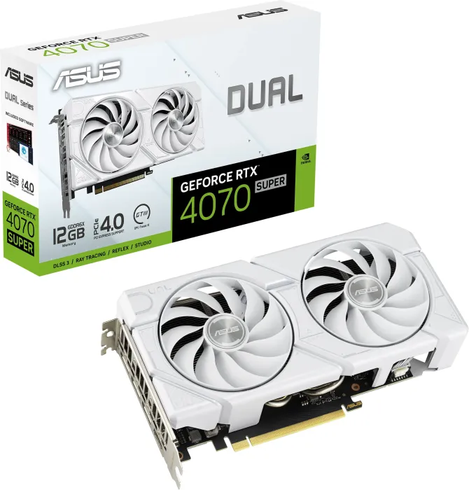ASUS Dual GeForce RTX 4070 SUPER EVO White, DUAL-RTX4070S-12G-EVO-WHITE, 12GB GDDR6X, HDMI, 3x DP