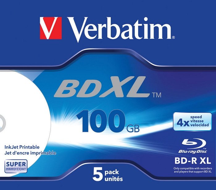Verbatim BD-R XL 100GB, 4x, 5er Jewelcase, wide, inkjet printable