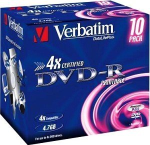 Verbatim DVD-R 4.7GB, 4x, Jewelcase 10 sztuk, do nadruku