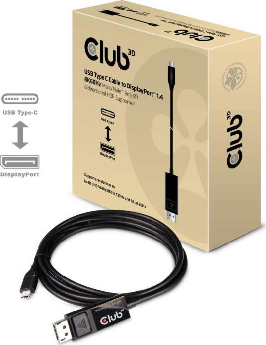 Club 3D aktives USB 3.1 Typ-C/DisplayPort 1.4 Kabel, 1.8m