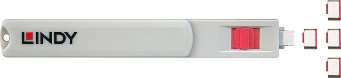 Lindy USB-C/Thunderbolt 3 zamek z klucz, czerwony, 4 sztuki