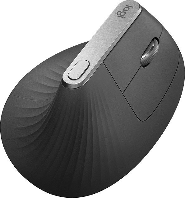 Logitech MX Vertical, Ergonomische Kabellose Maus, Bluetooth und 2.4 GHz Verbindung via Unifying USB-Empfänger, 4000 DPI Sensor, Wiederaufladbarer Akku, 4 Tasten, Multi-Device, PC/Mac/iPadOS – Graphit