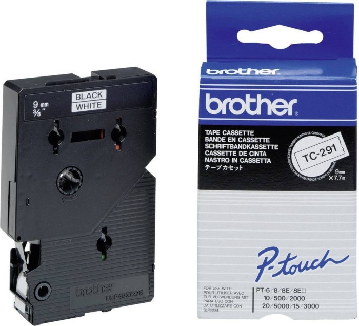 Brother TC-291 Beschriftungsband 9mm, schwarz/weiß