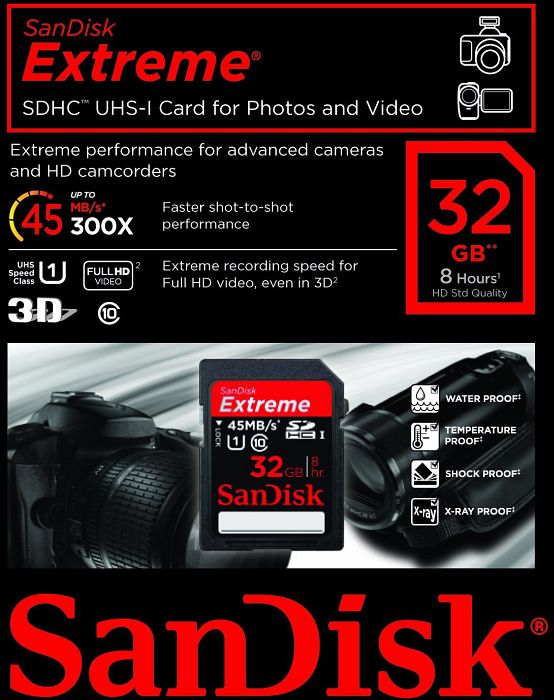 SanDisk Extreme HD Video R45 SDHC 32GB, UHS-I, Class 10