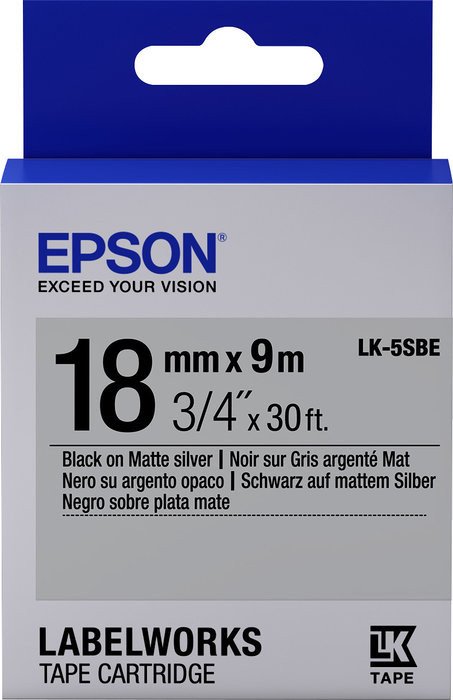 Epson LK-5SBE taśma do drukarek 18mm, czarny matowy/srebrny