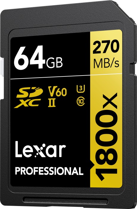 Lexar Professional 1800x Gold Series R270/W180 SDXC 64GB, UHS-II U3, Class 10