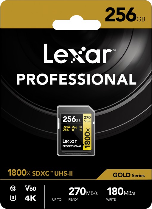 Lexar Professional 1800x Gold Series R270/W180 SDXC 256GB, UHS-II U3, Class 10