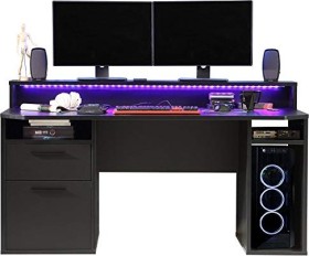Forte Tezaur Schreibtisch schwarz, LED-Beleuchtung
