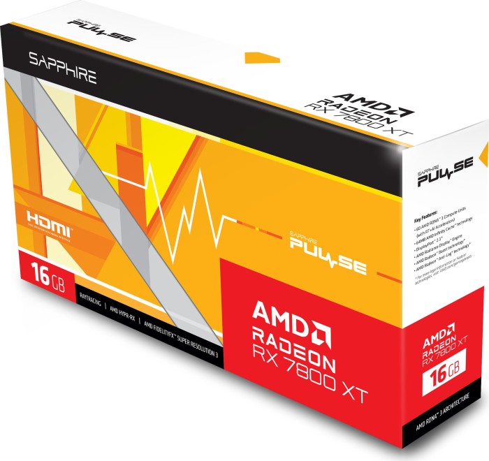 Sapphire Pulse Radeon RX 7800 XT, 16GB GDDR6, 2x HDMI, 2x DP, lite retail