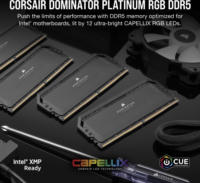 Corsair Dominator Platinum RGB czarny DIMM Kit 64GB, DDR5-6200, CL32-38-38-80, on-die ECC