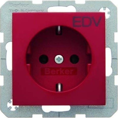 Berker S.1/B.3/B.7 gniazdko SCHUKO z nadruk "EDV", czerwony błyszczący