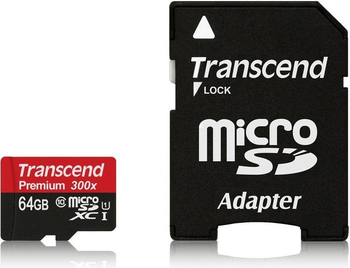 Transcend Premium R45/W20 microSDXC 64GB Kit, UHS-I, Class 10