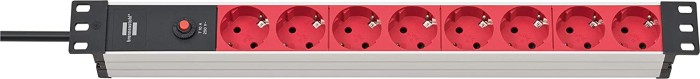 Brennenstuhl aluminium-Line 19", czerwony/srebrny, zabezpieczenie przed przeciążeniem, 8-krotny, C14 wtyczka, 1U, 2m
