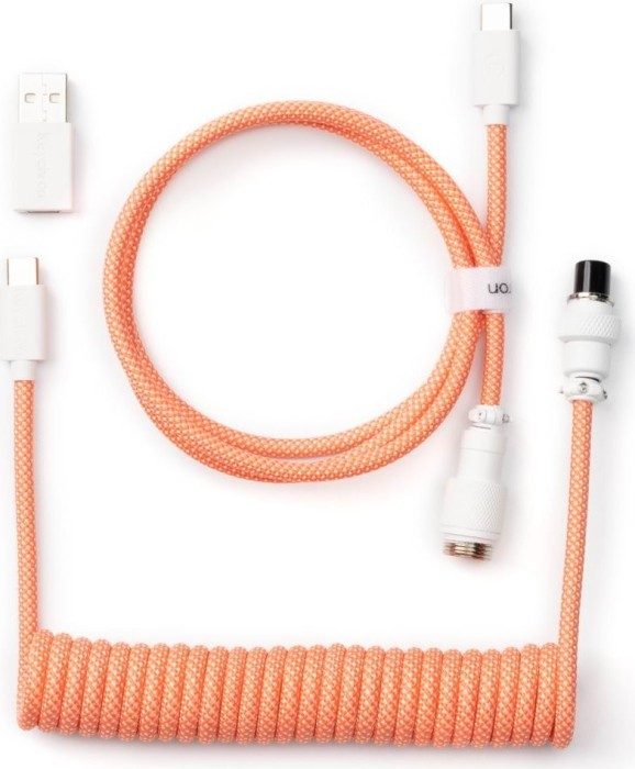 Keychron Coiled Aviator Cable, Tastaturkabel (Spiral-przewód materiałowy), 1.36m, różowy/pomarańczowy
