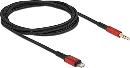 Delock – Kabel Lightning auf Kopfhöreranschluss – Lightning männlich bis Stereo Mini-Klinkenstecker männlich – 1,5m – Schwarz, Rot – für Apple iPad/iPhone/iPod (Lightning) (86587)