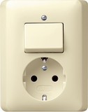 Standard 55 Kombination Wippschalter/SCHUKO Steckdose mit Vollplatte cremeweiß glänzend