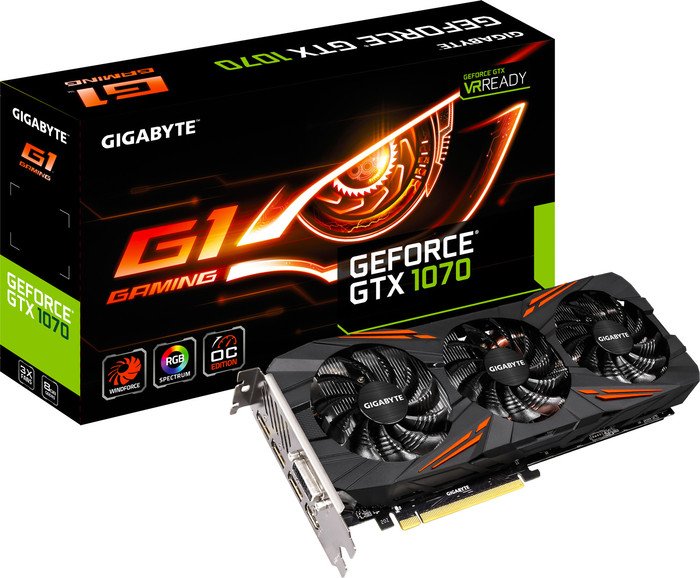 GIGABYTE GeForce GTX 1070 G1 Gaming 8G (Rev. 1.0), 8GB GDDR5, DVI, HDMI, 3x DP