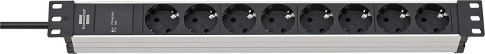 Brennenstuhl aluminium-Line 19", czarny/srebrny, filtr przeciwprzepięciowy, 8-krotny, 1U, 2m