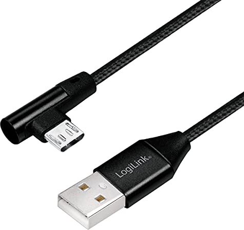 LogiLink USB 2.0 Kabel USB-A Stecker zu Micro-USB-B Stecker 90° Winkel 0.3m schwarz