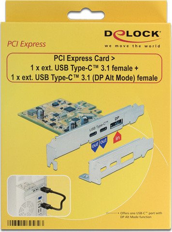 DeLOCK PCIe Adapter, 2x USB-C, 1x DisplayPort-In, PCIe 3.0 x1