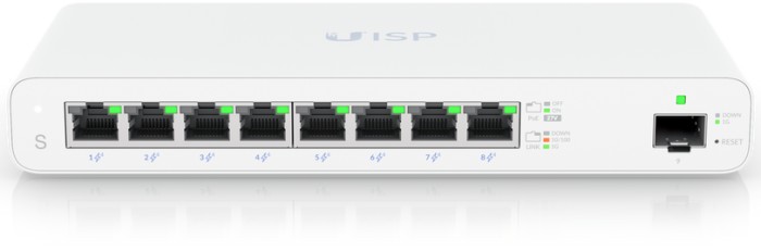 Ubiquiti UISP switch Desktop Gigabit Managed switch, 8x RJ-45, 1x SFP, 110W pasywne PoE