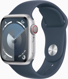 Apple Watch Series 9 (GPS + Cellular) 41mm Aluminium silber mit Sportarmband M/L sturmblau
