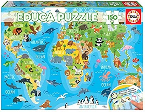 Educa 150 World Map Animals 3D Puzzle