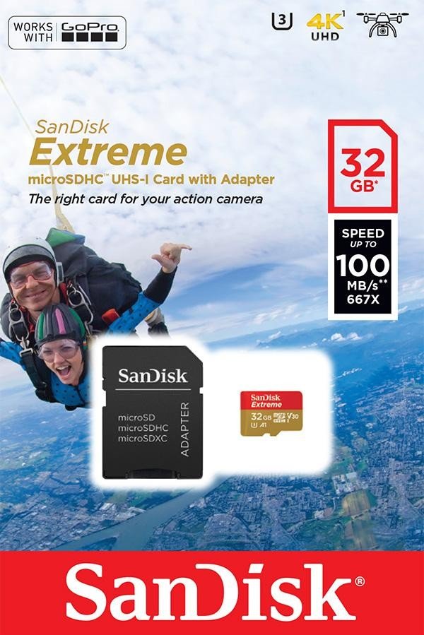 SanDisk 32GB Extreme UHS-I microSDHC Memory SDSQXAF-032G-GN6MA