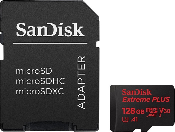 SanDisk Extreme PLUS R100/W90 microSDXC 128GB Kit, UHS-I U3, A1, Class 10
