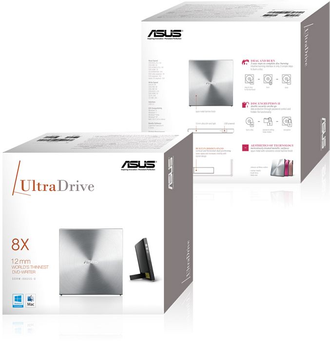 ASUS UltraDrive SDRW-08U5S-U SlimLine silber, USB 2.0