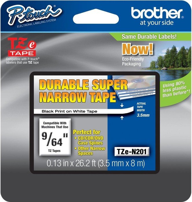 Brother TZe-N201 Beschriftungsband 3.5mm, schwarz/weiß