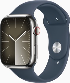 Apple Watch Series 9 (GPS + Cellular) 45mm Edelstahl silber mit Sportarmband S/M sturmblau
