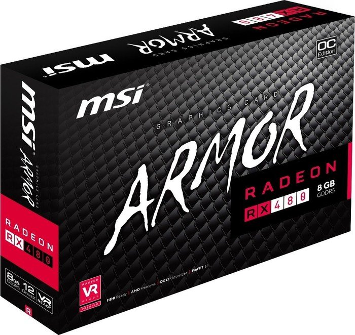 MSI Radeon RX 480 Armor 8G OC, 8GB GDDR5, DVI, 2x HDMI, 2x DP