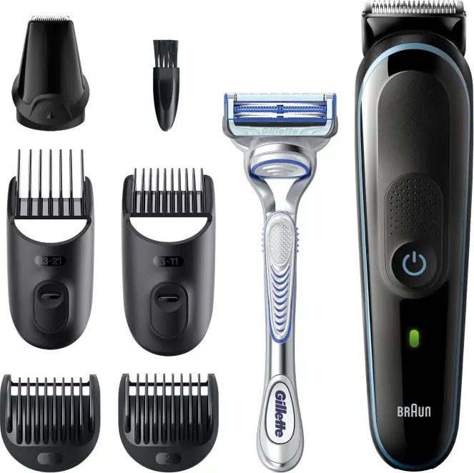 Braun MGK3342 Multi-Grooming-Kit 3, 7-in-1 Barttrimmer und Haarschneider Trimmer/Haarschneidemaschine, für Gesichts- und Kopfhaare, 5 Aufsätze (MGK3342)