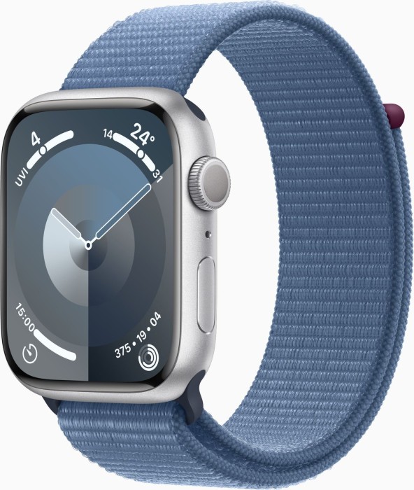 Apple Watch Series 9 (GPS) 45mm Aluminium silber mit Sport Loop winterblau