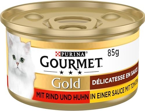 Purina Gourmet Délicatesse en Sauce mit Rind und Huhn in Tomatensauce