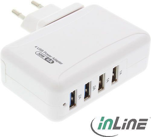 InLine 4-portowy USB zasilacz, biały