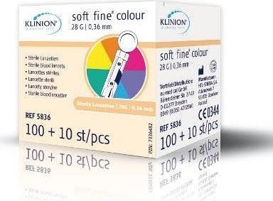 eu-medical Klinion Soft Fine Colour 28G Lanzetten, 110 Stück
