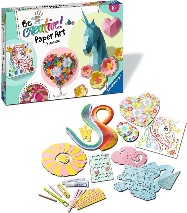 Ravensburger Paper Art Maxi – Kit De Manualidades Con Quilling, Origami Y Plegado 3D, 10 Creaciones De Papel Para Niños +8 Años