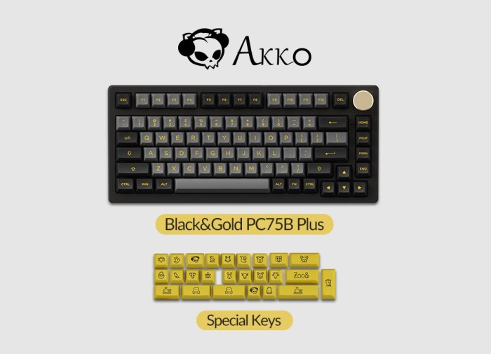 Akko PC75B Plus-S Black & złoto bezprzewodowe, czarny, ASA Profil, LEDs RGB, CS Crystal, hot-swap, USB/Bluetooth, US