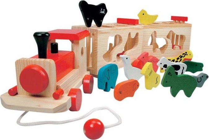 Holzspi... Kinderspiel Bino Holzzug mit Tieren Spielzeug für Kinder ab 1 Jahr 