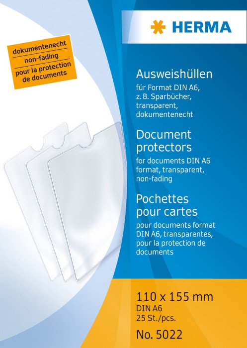 Herma Ausweishüllen 110x155mm für Dokumente A6 und Sparbücher, transparent, 25er-Pack