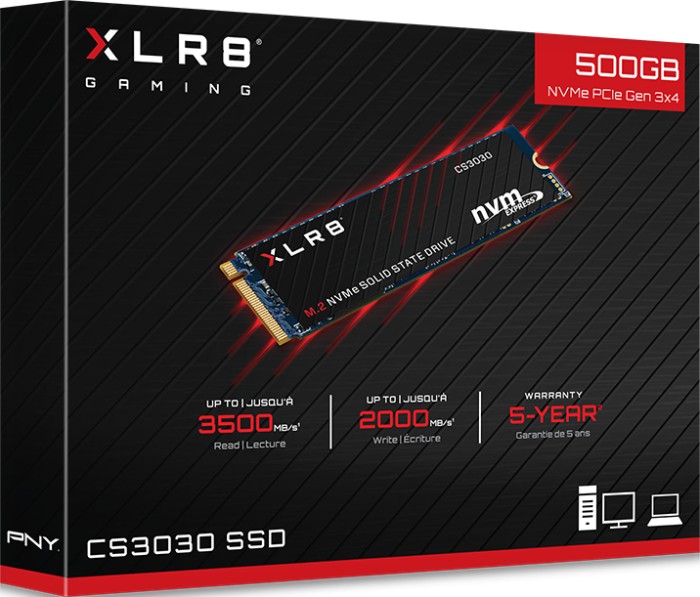 PNY XLR8 CS3030 500GB, M.2 2280/M-Key/PCIe 3.0 x4