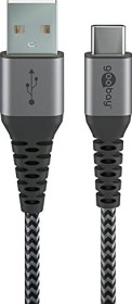 Wentronic USB-C auf USB-A Textilkabel mit Metallsteckern 1.0m grau/silber