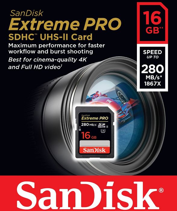 SanDisk Extreme PRO R280/W250 SDHC 16GB, UHS-II U3