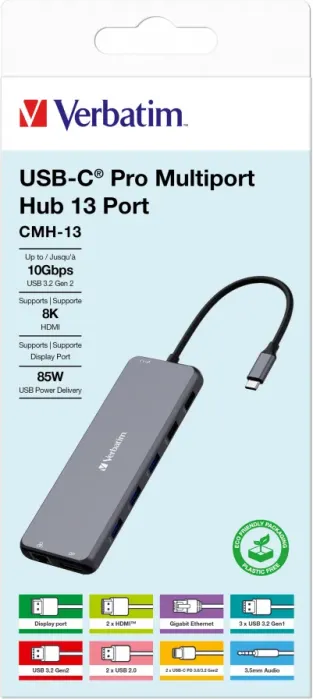 Verbatim USB-C Pro Multiport hub CMH-13, USB-C 3.1 [wtyczka]