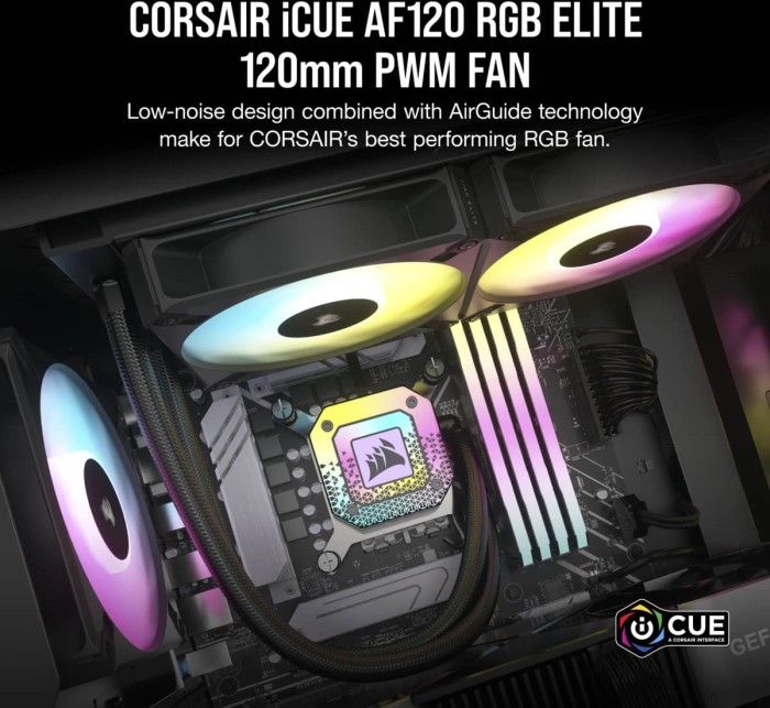 Corsair AF Series iCUE AF120 RGB Elite Triple Fan Kit, czarny, sterowanie LED, 120mm, sztuk 3